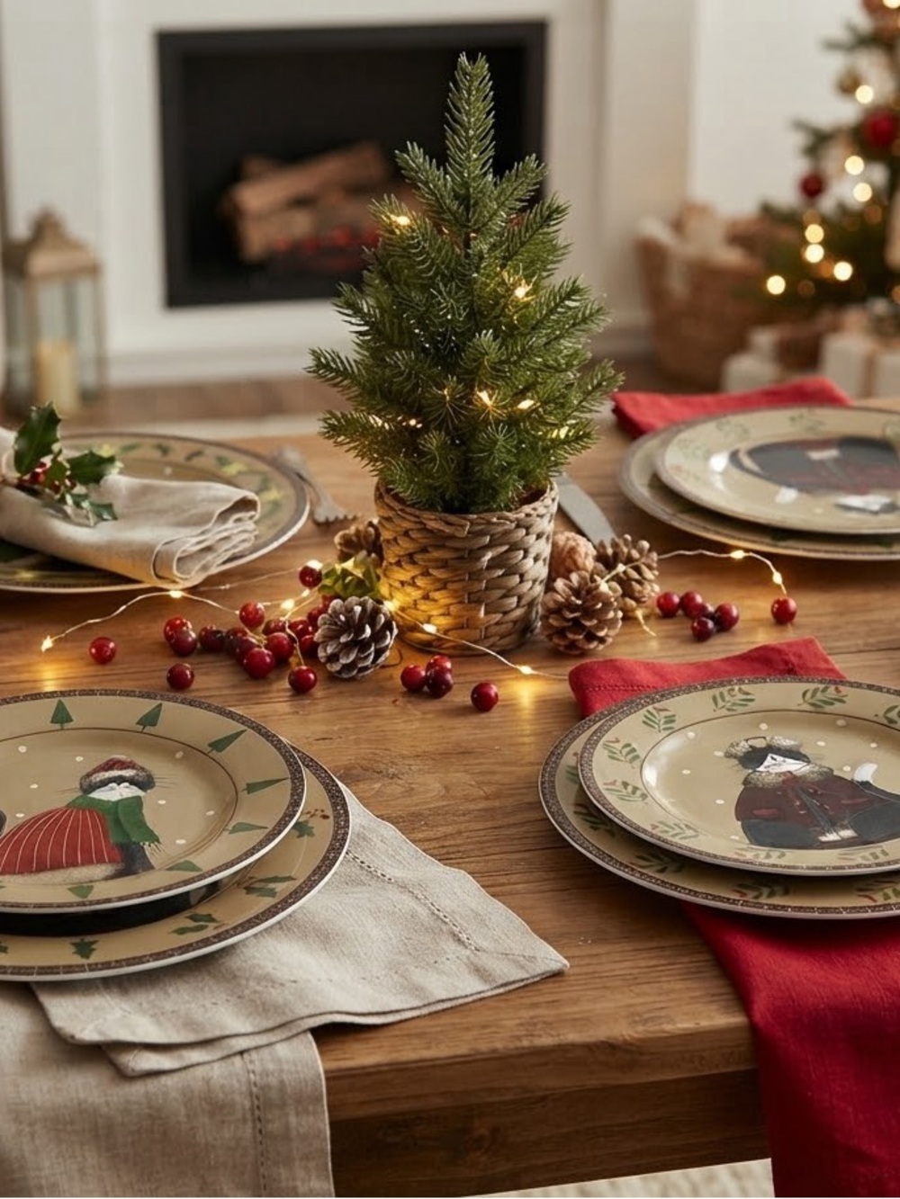 Sakura Stoneware Salad/Dessert Plates Set - Green, Red, Cream set of four